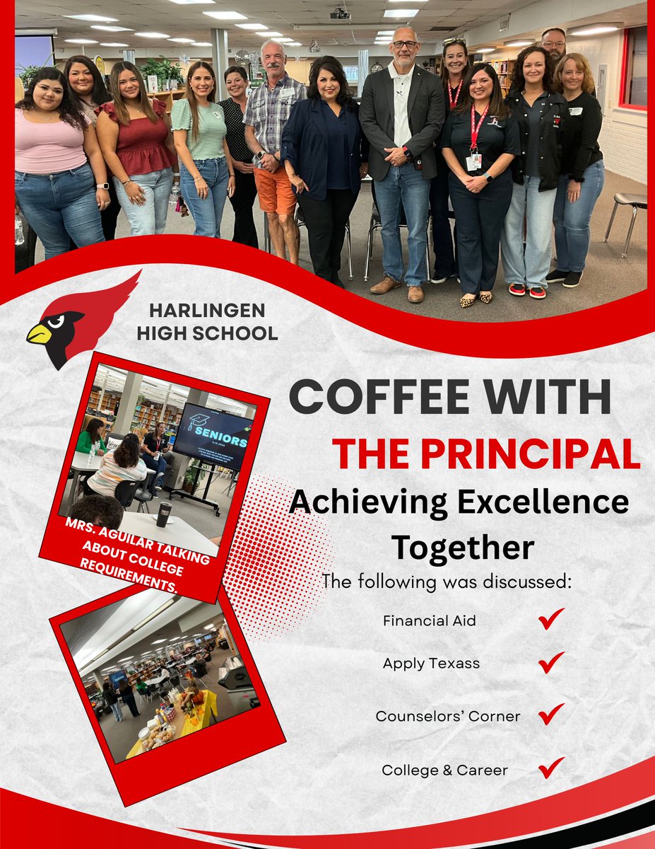 <a href="/HarlingenCISD/">HCISD</a> <a href="/HarlingenHS/">HHS Cardinals</a> <a href="/celiamuniz2/">Celia Muniz</a> <a href="/longo3204/">Marina Longoria</a> Coffee with the principal at HHS. #WeAreHarlingenCardinals