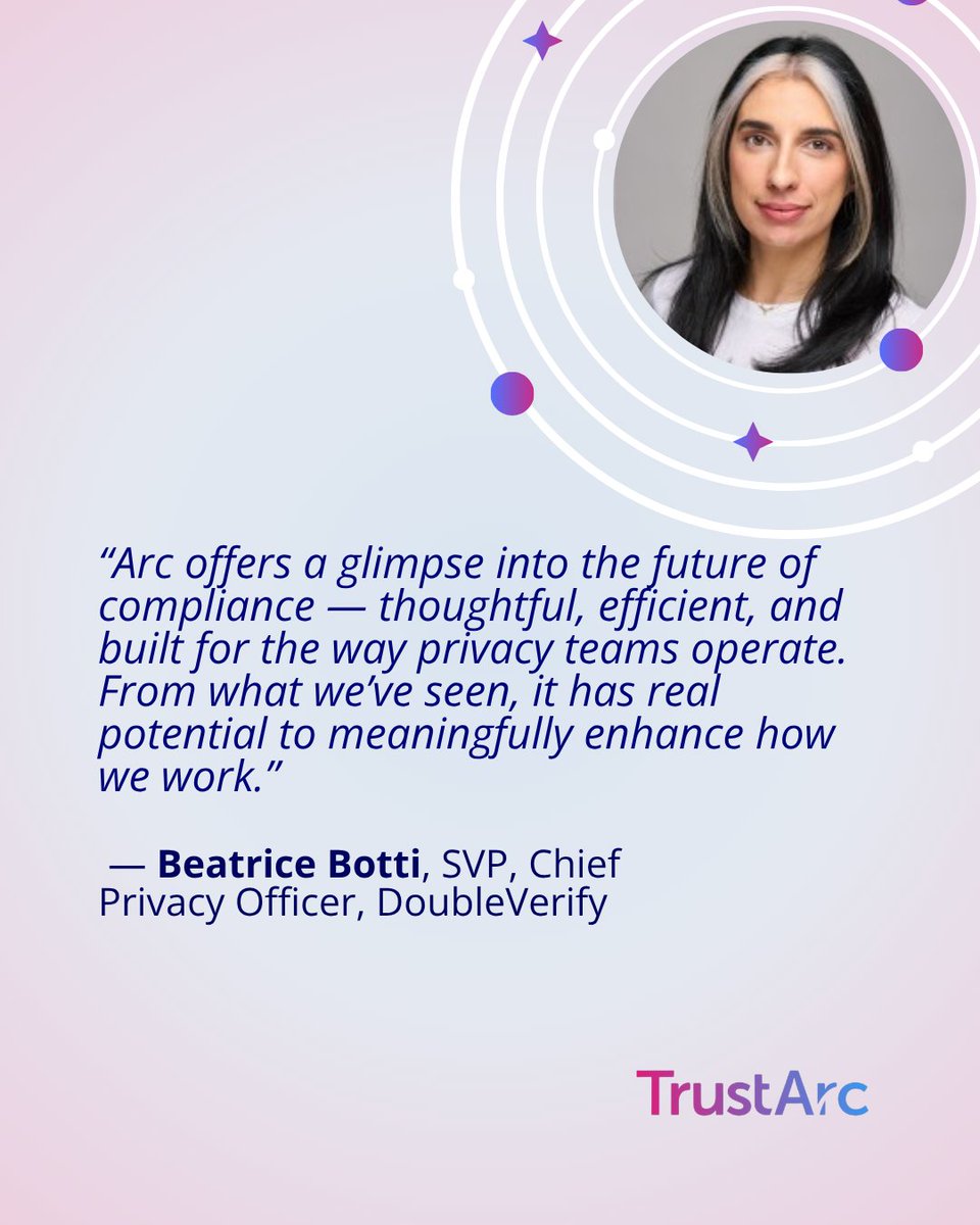 TrustArc's tweet image. Privacy teams are discovering a smarter, more human way to work. Here&apos;s what early customer betas are saying with Arc.

Get notified when Arc is live 👇

#PrivacyTech #PrivacyPlatform #PrivacyOps #PrivacyAI