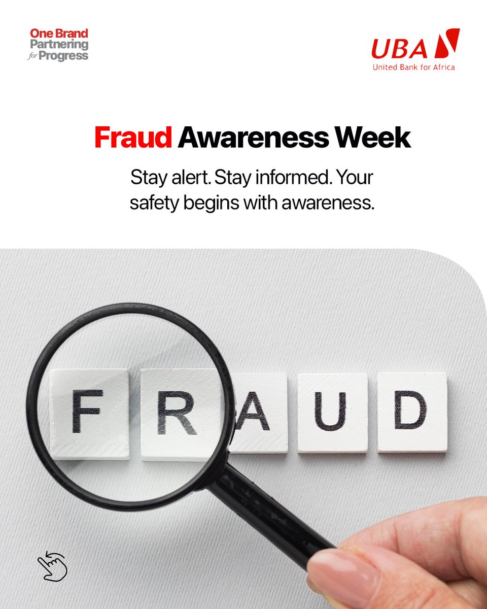 UBAGroup's tweet image. 𝐒𝐭𝐨𝐩. 𝐂𝐡𝐞𝐜𝐤. 𝐏𝐫𝐨𝐭𝐞𝐜𝐭.

It is Fraud Awareness Week 2025, a powerful reminder to stay alert as digital fraud becomes more sophisticated every day.

Protecting your information and your financial wellbeing begins with awareness.

#FraudAwarenessWeek…