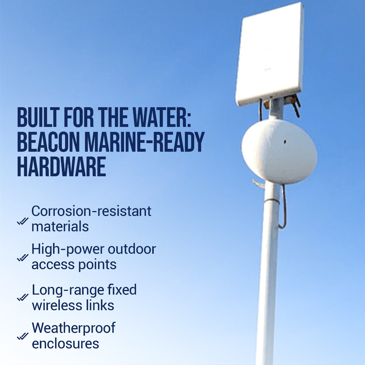beaconwifi's tweet image. Waterfront properties operate in some of the most challenging environments for technology.

📞 Schedule a consultation
🌐 beaconwifi.com | beaconservices.io

#BeaconServices #BeaconWifi #MarinaWifiSolutions #WaterfrontConnectivity #OutdoorWifiNetwork