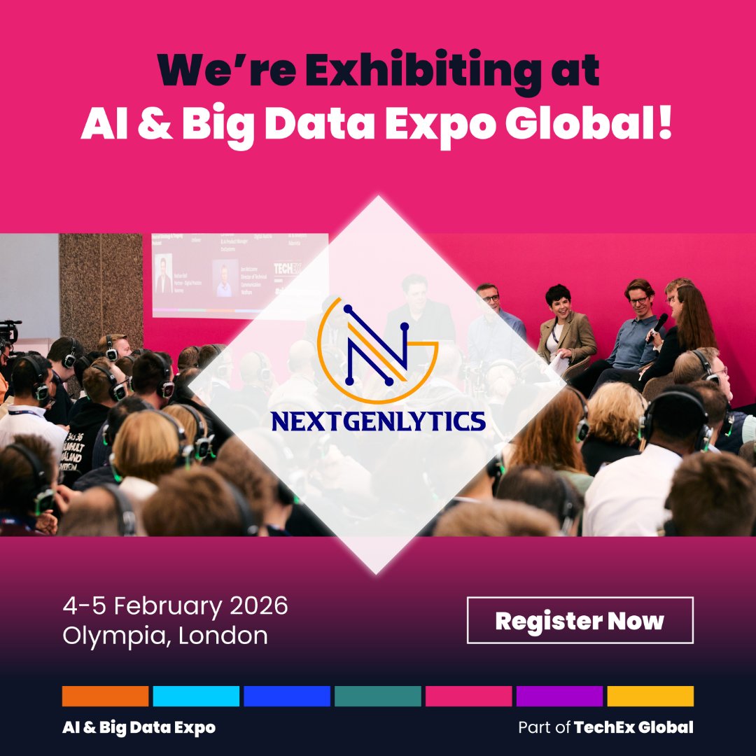 ai_expo's tweet image. See Nextgenlytics in action at AI &amp;amp; Big Data Expo Global! If you’re heading to the expo, make sure to pop by Stand 148 to meet the team that’s driving data-led digital transformation.

➡️ Register for the Expo here: ai-expo.net/global/

#AIExpo #DataTransformation
