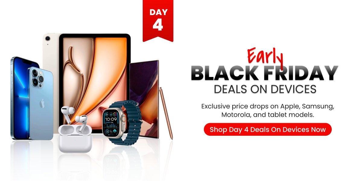 mobile_sentrix's tweet photo. 🖤 Day 4 Early Black Friday is live!  Deals on Apple, Samsung, Motorola &amp; tablets.

Highlights:
✅ Phones, tablets &amp; wearables
✅ Premium, mid-range &amp; legacy
✅ Fast-turnover models
✅ Multi-segment demand
✅ Day 4 only

📱 Shop Day 4 device deals.

https://t.co/3piFgLk42z https://t.co/npsMaUyACz