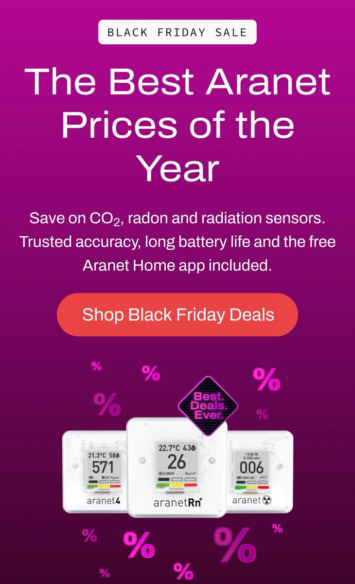 Eine ❤️Empfehlung von mir!
Black Week bei Aranet!
Zum Beispiel gibt es das Aranet Radon Plus mit einem Preisvorteil von 16 %.
Schau rein. Ich wette mit dir, es passt.
bit.ly/3YUPfns

#Radon #Radonschutz #Gesundheit #Radonmessung #Radonmessgerät #messgerät #Lungenkrebs