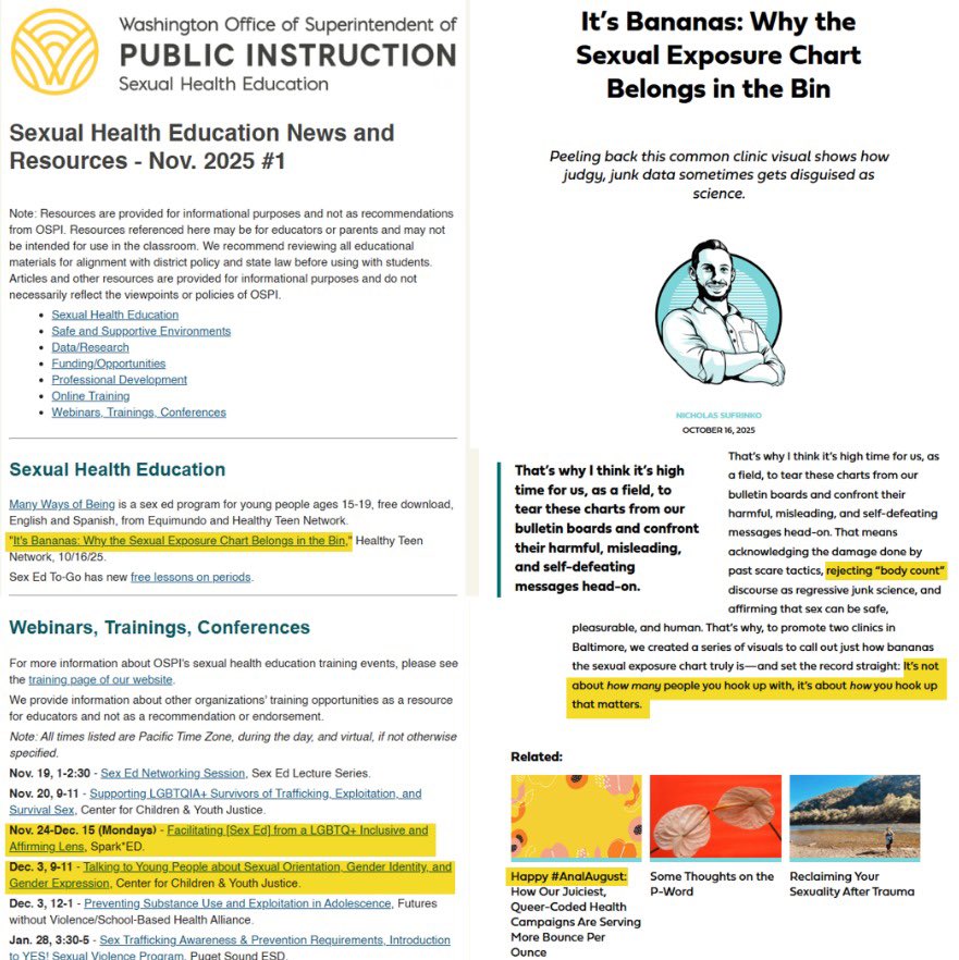 OMG. The Washington State Superintendent of Public Instruction (<a href="/waOSPI/">WA State OSPI</a>) sent out an email for educators with resources for teaching Sex Ed to students.

The email includes an article that promotes hook-up culture and provides a link to another article promoting anal s*x.

The