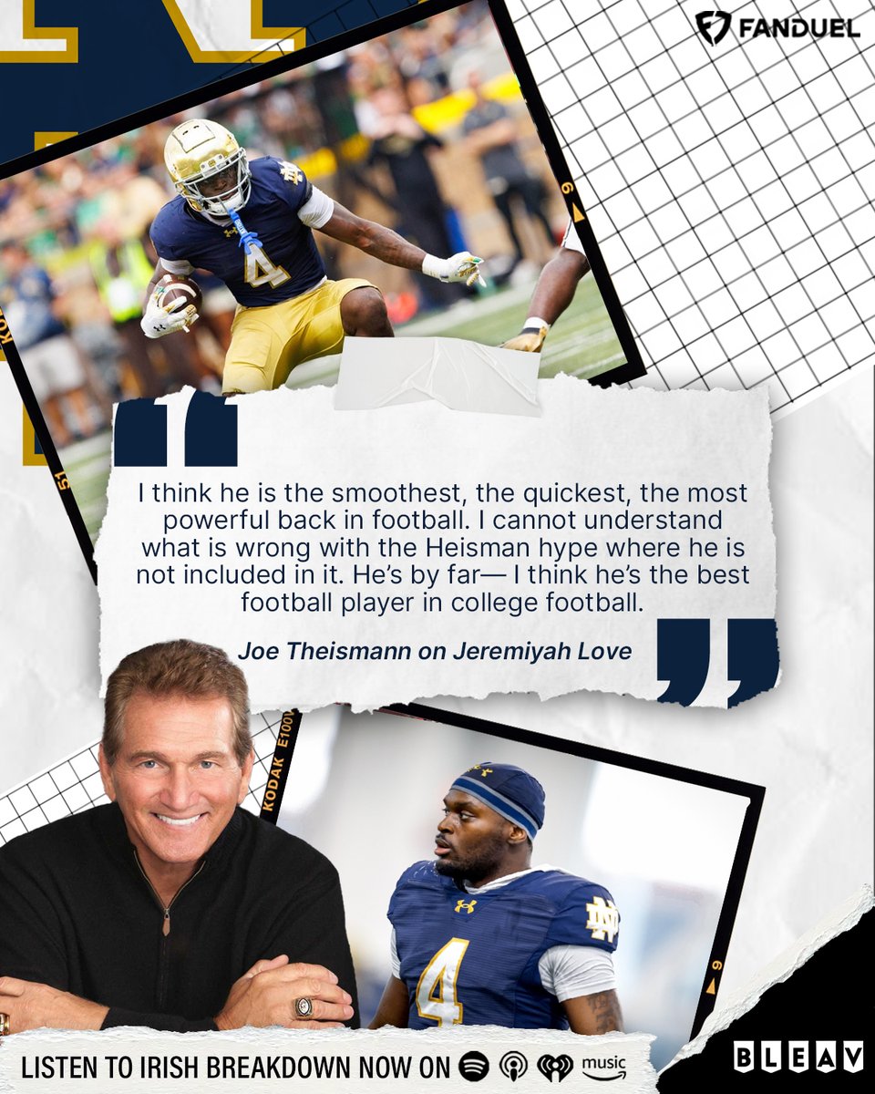 Former Notre Dame star QB Joe Theismann joined IB and he had A LOT to say about Jeremiyah Love, CJ Carr and Marcus Freeman! #GoIrish 

podcasts.apple.com/us/podcast/joe…