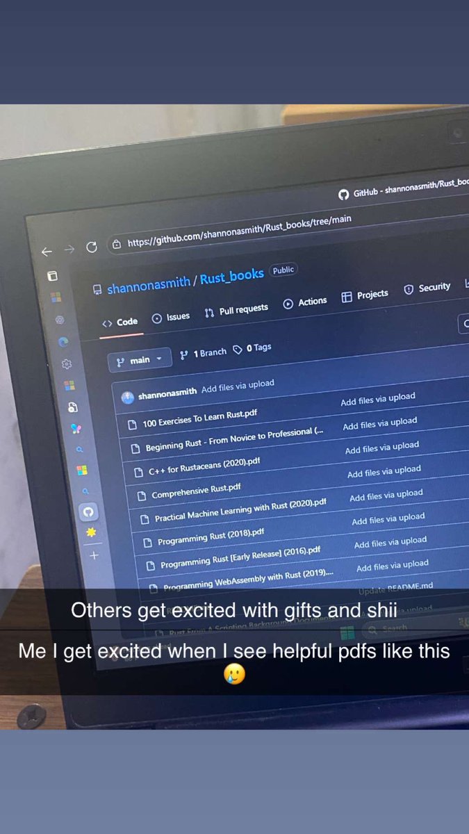 taented9's tweet image. Dug into Rust and struck a goldmine. 
One repo, full Rust PDFs. 
Let’s build🔥🔥#RustLang  #LearnToCode #Web3Community