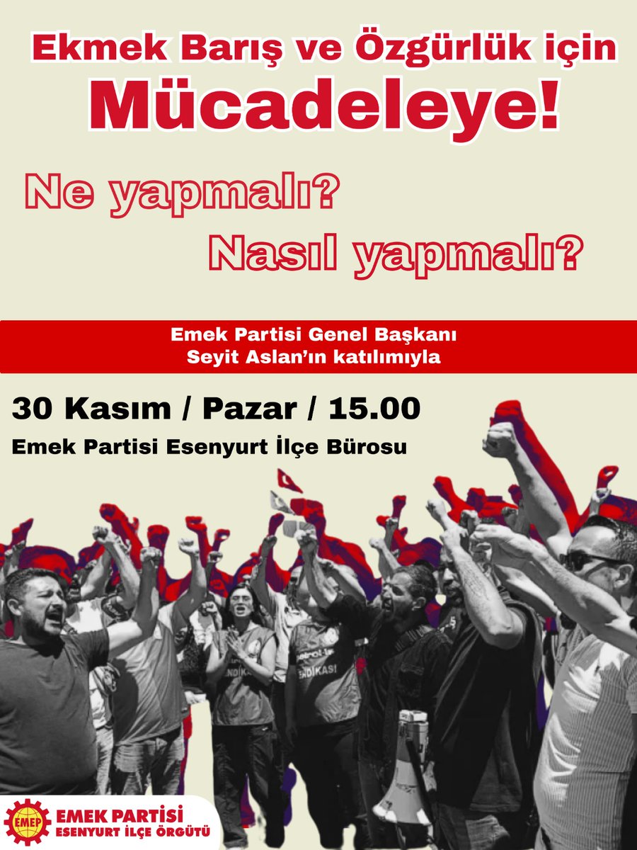 Genel Başkanımız Seyit Aslan ile Türkiyedeki güncel gelişmeleri, sınıf hareketinin ihtiyaçlarını ve emekçi sınıfların siyasete nasıl müdahale etmesi gerektiğini konuşacağız. 

30 Kasım Pazar
15:00 
Esenyurt ilçe örgütü