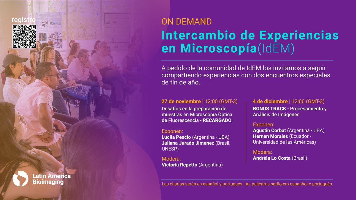 LatamBioimaging's tweet photo. On Demand - Microscopía en práctica – Experiencias detrás de escena en Bioimaging

1.Desafíos en la preparación de muestras en Microscopía de Fluorescencia - RECARGADO
📅 27 de Nov – 12:00 (GMT-3)

2.Bonus Track - Procesamiento y Análisis de Imágenes
📅 4 de Dic – 12:00 (GMT-3) https://t.co/cKcg9PySim