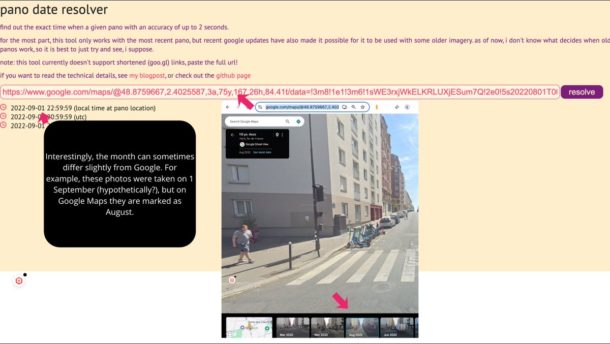 cyb_detective's tweet image. Google Street View Pano Date Resolver

A free online tool for determining the exact time a photo was taken on Google Street View. Just copy paste link to panorama.

pano-date.emily.bz

How it works:
silliest.website:3/blog/google-ma…

Source code:
github.com/itisem/pano-da…

#geoint