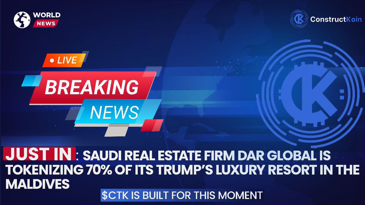 Ba_masala's tweet photo. The announcement of the Trump International Hotel Maldives as the first tokenized luxury hotel marks a major moment for both real estate and digital finance. By turning ownership of a massive, income generating property into digital tokens, Dar Global and The Trump Organization have shown that tokenization is no longer theory but something happening right now. It opens the door to broader access, more flexibility, and far greater transparency through on chain data.

The real story, though, lives in the infrastructure that makes this possible. Tokenizing a complex asset like a hotel requires secure trading, compliant launches, lending tools, and dependable custody all working together. That is the kind of environment @constructKoin is building. With $CTK at its core, the project aims to create a modular ecosystem where tokenized assets can launch, trade, and grow with the support they need.

Seen this way, #constructKoin and $CTK start to look like part of the foundation for the coming wave of real world asset tokenization. The Trump Maldives project shows that major players are ready to step into this new model, and as interest continues to rise, the platforms quietly building the rails for this movement may become some of the most compelling ones to watch.