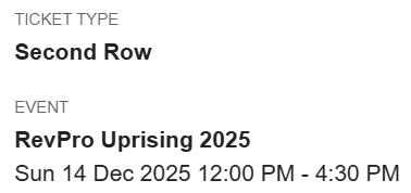 Having some issues cropping up so looking to sell off my Revpro Uprising 2nd row ticket for next month

Paid £67.50, happy to get it gone for a bit less

(please somebody buy it🥲)