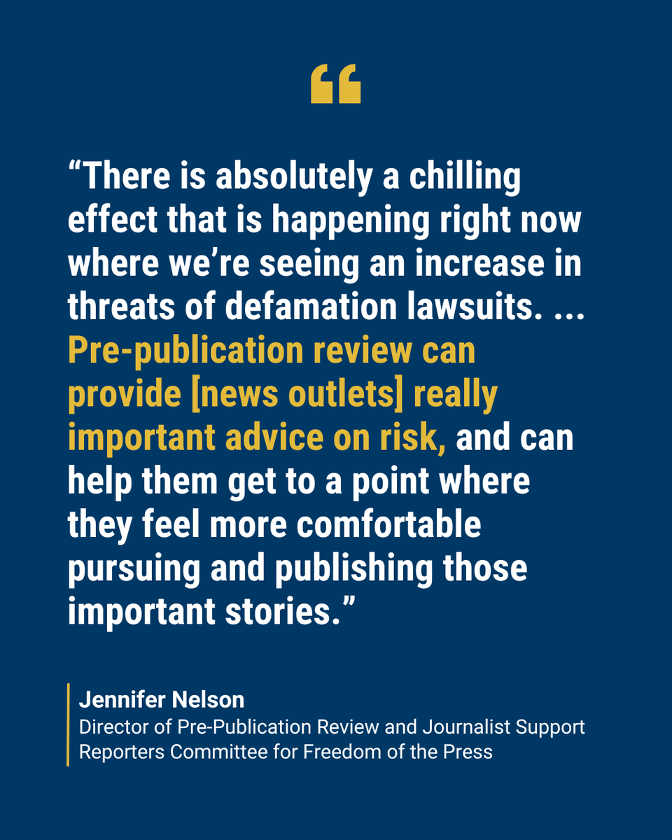 rcfp's tweet image. In a new Q&amp;amp;A, @rcfp&apos;s Jennifer Nelson explains why pre-publication review is such an in-demand resource for journalists, how the process works, and what lies ahead for RCFP’s legal vetting program. 

💬 Read the interview: rcfp.org/jennifer-nelso…