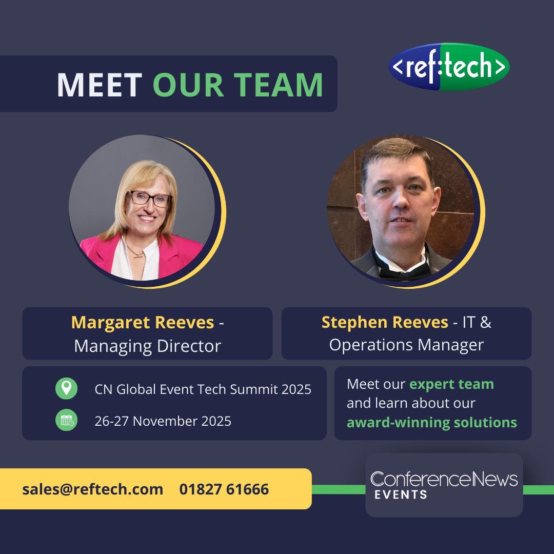 RefTechnology's tweet image. Meet Our Expert Team TODAY🚨🤝

We’re at the #CNGETS25 ready to talk all things event registration, badging and scanning. 

Join us to meet our team of event tech experts to learn how we can help you make the most of your event registration⚡

#ConferenceNews #RefTech