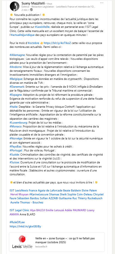 Redaclegis's tweet photo. Pour connaître les sujets incontournables de l'#actualitéjuridique dans les principaux pays européens, retrouvez, chaque mois, la veille en "zone #Europe", publiée sur @LexisVeille, réalisée en partenariat avec l'@ISITLegalClinic ! @LexisNexisFr https://t.co/d6ZyIiGDQG