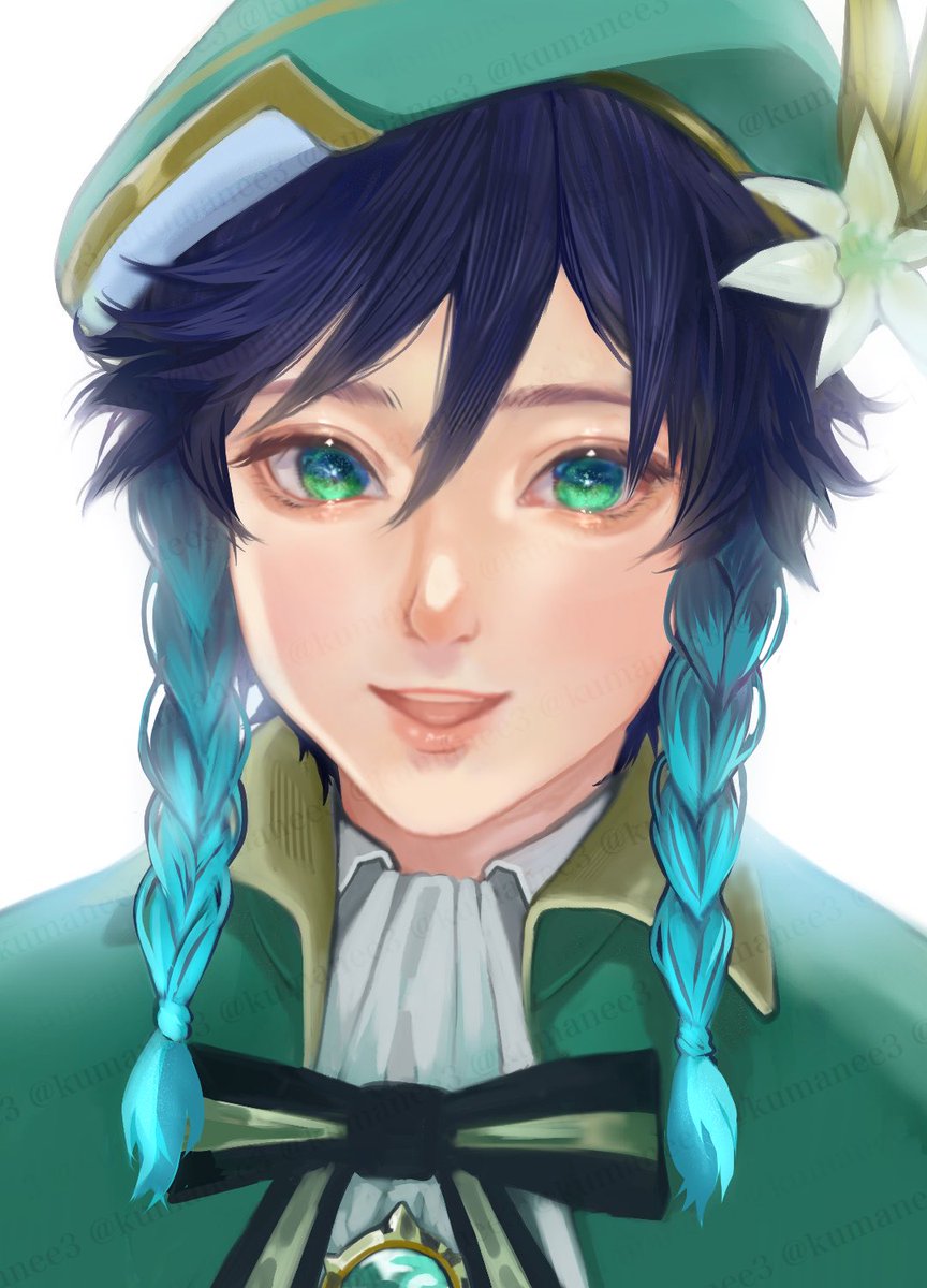 ウェンティ(原神) 「Eyes that carry the wind. I drew Venti. 」|くまねぇ/いらすとのイラスト