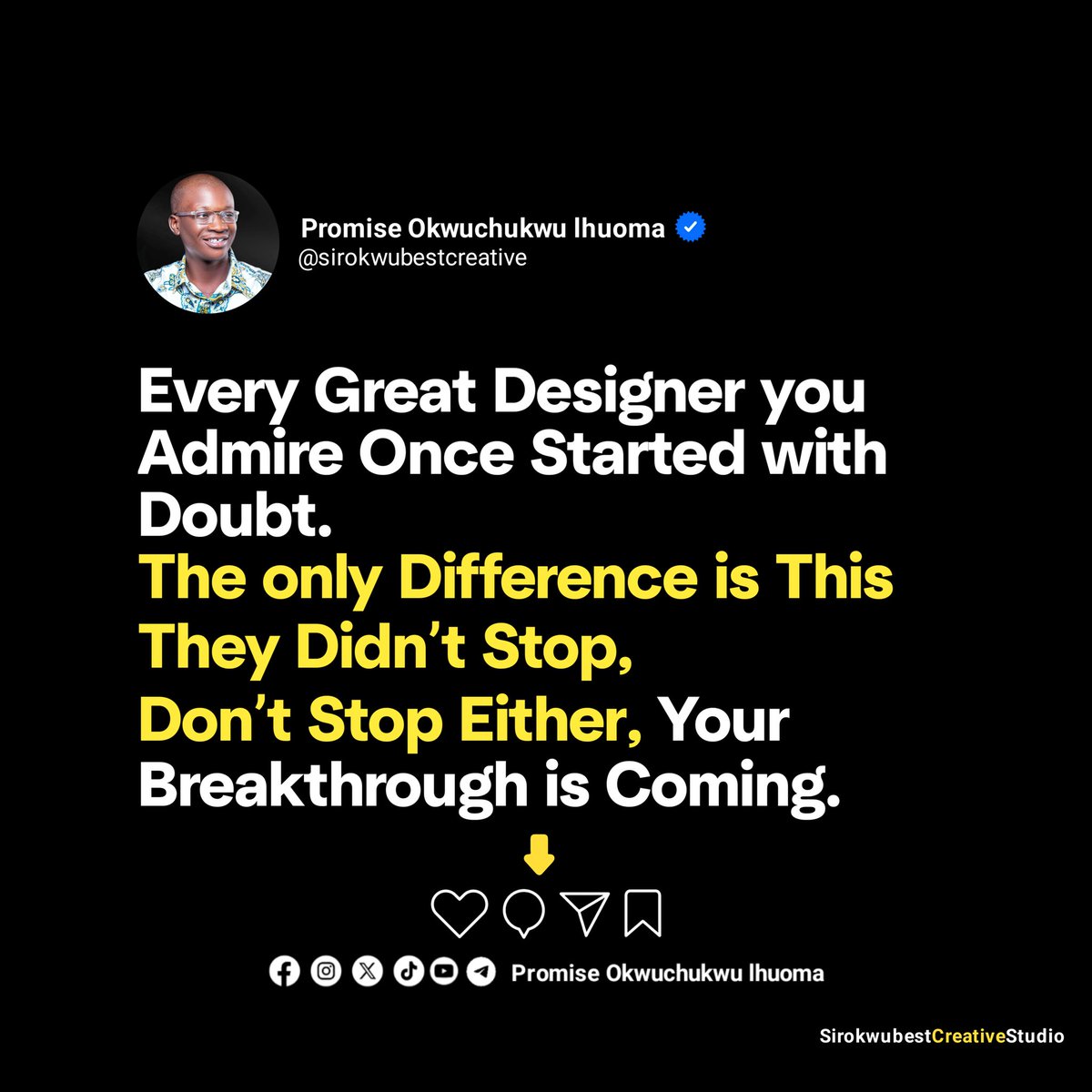 Sirokwucreative's tweet image. Every designer you admire once doubted themselves.
The difference? They kept going.
Don’t stop  your breakthrough is coming.

#DesignCommunity #KeepCreating