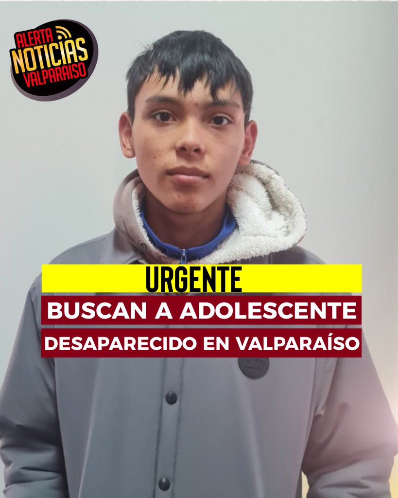 En Valparaíso se mantiene la preocupación por la desaparición de Jean Pierre Olivares, un adolescente de 16 años que fue visto por última vez en el sector de Gran Bretaña, en Playa Ancha.

Según lo informado por su familia, al momento de su desaparición vestía un pantalón de buzo