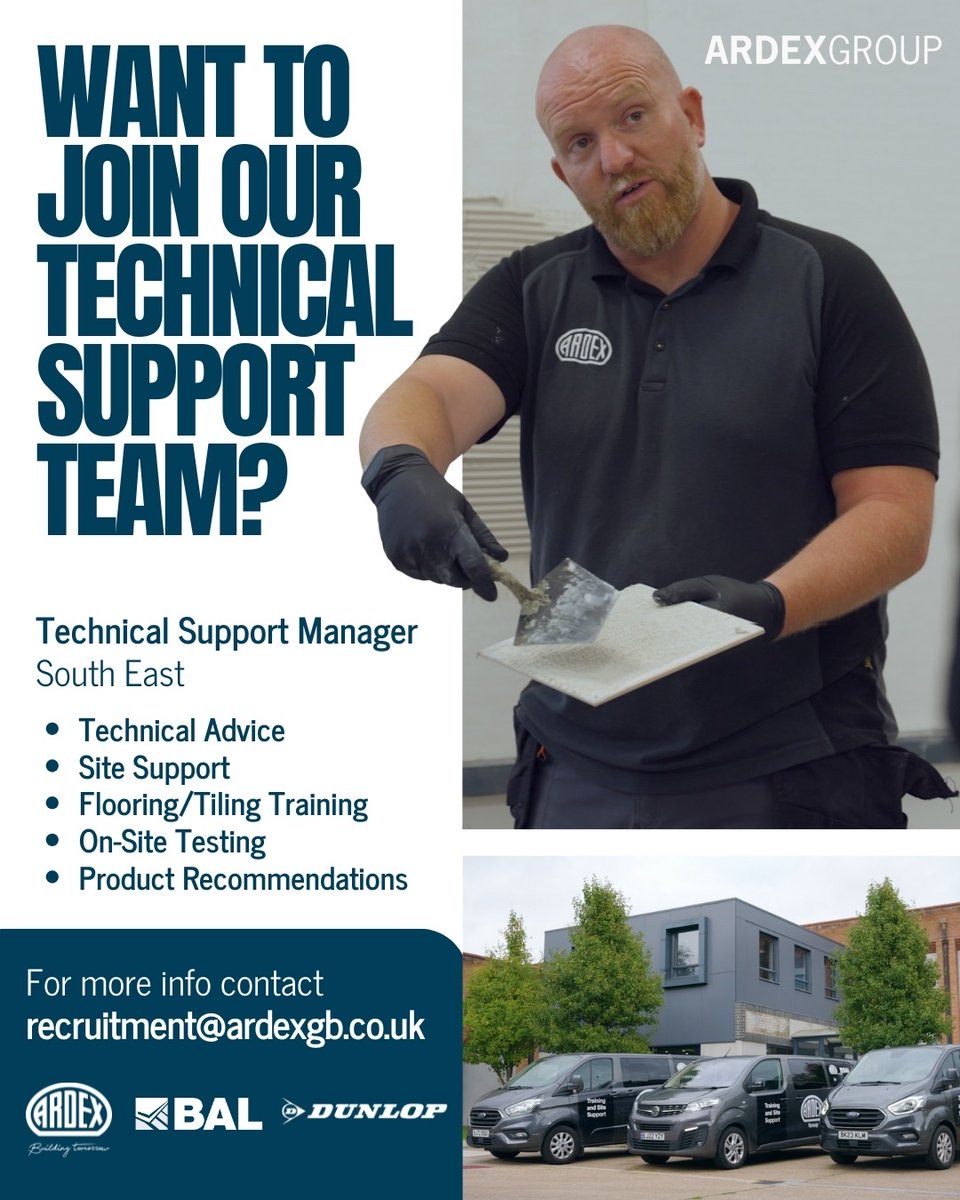 ARDEXUKFlooring's tweet image. 👀 We’re on the lookout for a Technical Support Manager to join our team in the South East — covering London, Kent, Sussex and Surrey 📍

Drop us a line at recruitment@ardexgb.co.uk or call Tracey Mealing - 01440 714939 📲 

#ARDEXUK #JoinTheTeam #TechnicalSupport #TradeExperts