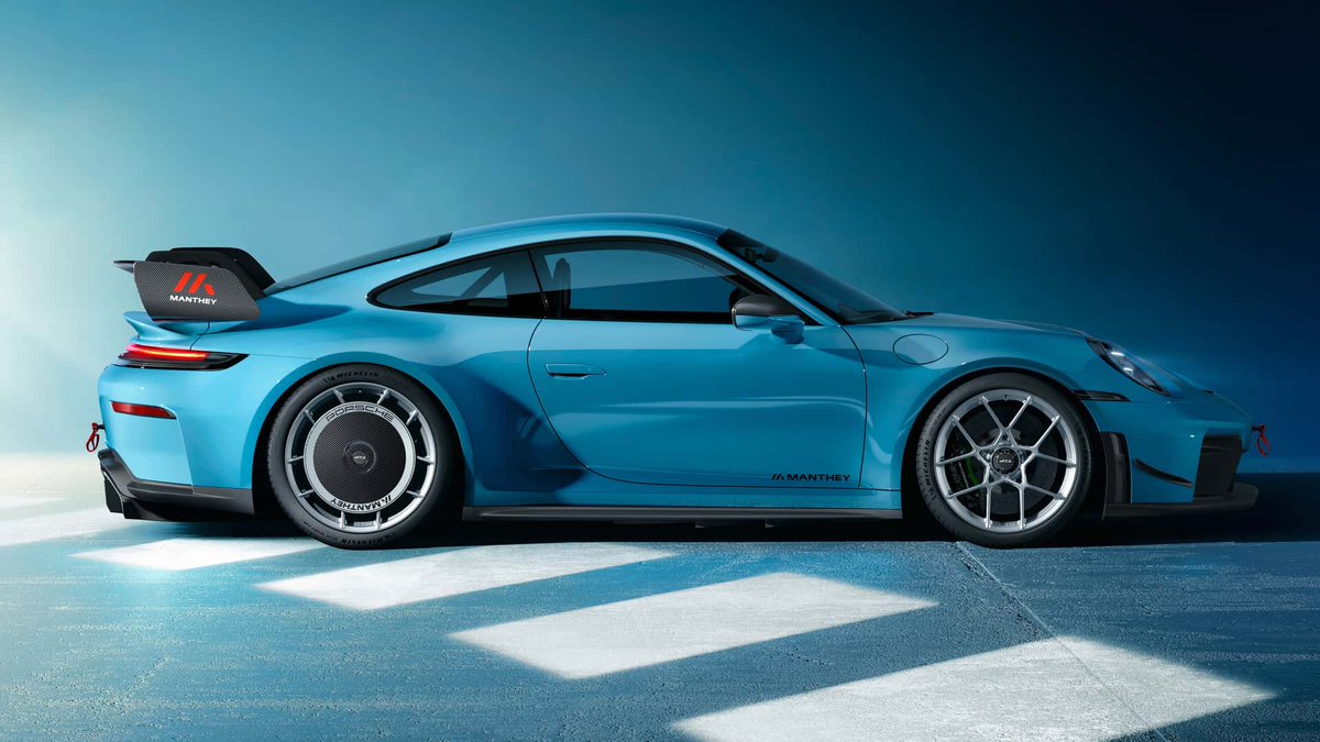 Motor1com's tweet image. The Porsche 911 GT3 just got even more hardcore with a kit from Manthey Racing.

• 782 lbs of downforce street / 1,190 lbs track
• 2.76 seconds faster around the Nürburgring than 992.1
• Carbon-fiber aero discs

Would you buy this kit or a GR Supra? motor1.com/news/779608/20…