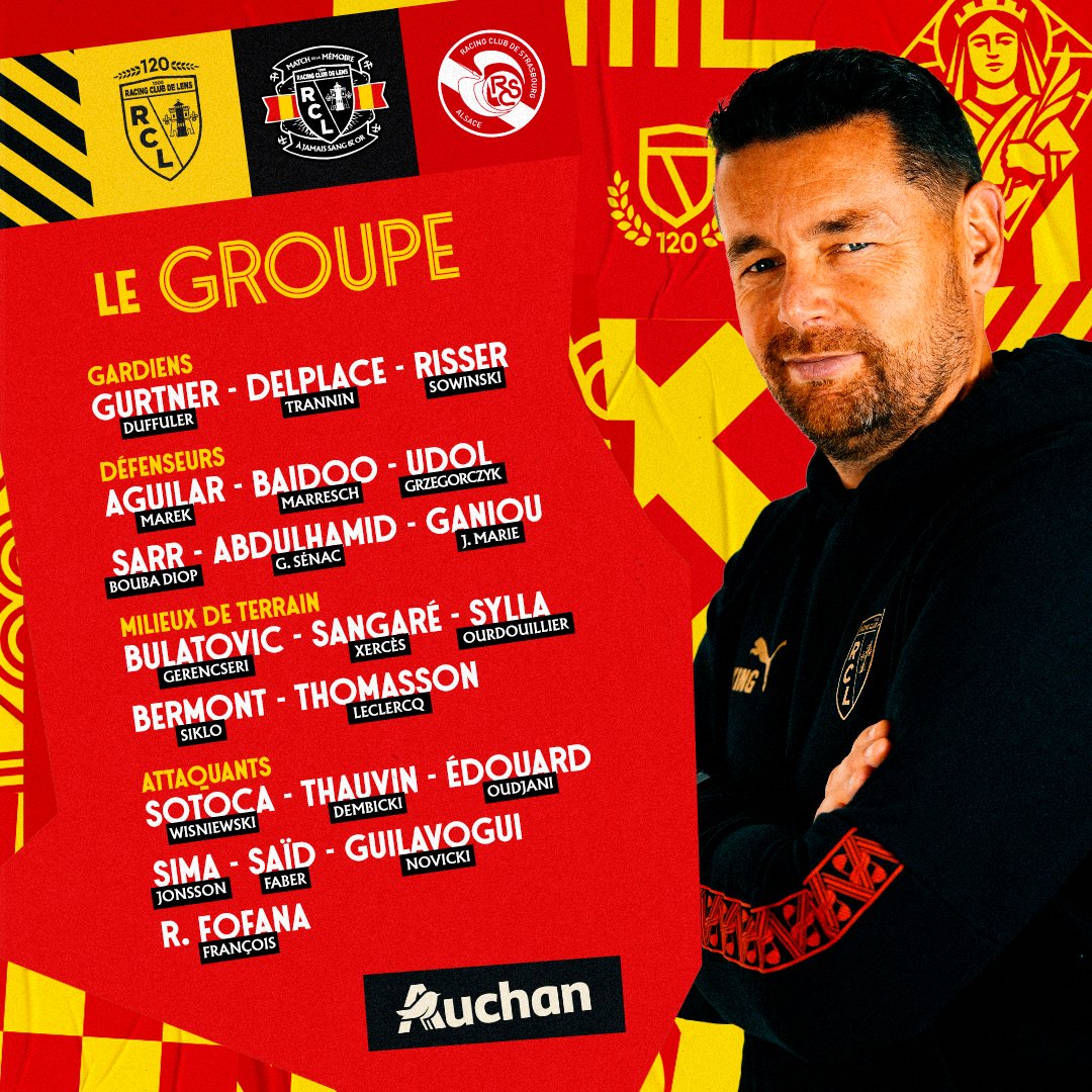 RCLens's tweet image. Le 𝒈𝒓𝒐𝒖𝒑𝒆 pour #RCLRCSA 🔴🟡

Voici les 2⃣1⃣ 𝐒𝐚𝐧𝐠 𝐞𝐭 𝐎𝐫 convoqués par Pierre Sage pour la réception du @RCSA, demain à 17h.

ℹ️ Les maillots des Lensois seront floqués des noms de légendes du Racing disparues 👉 urls.fr/JoW0Ow

#MatchDeLaMémoire
