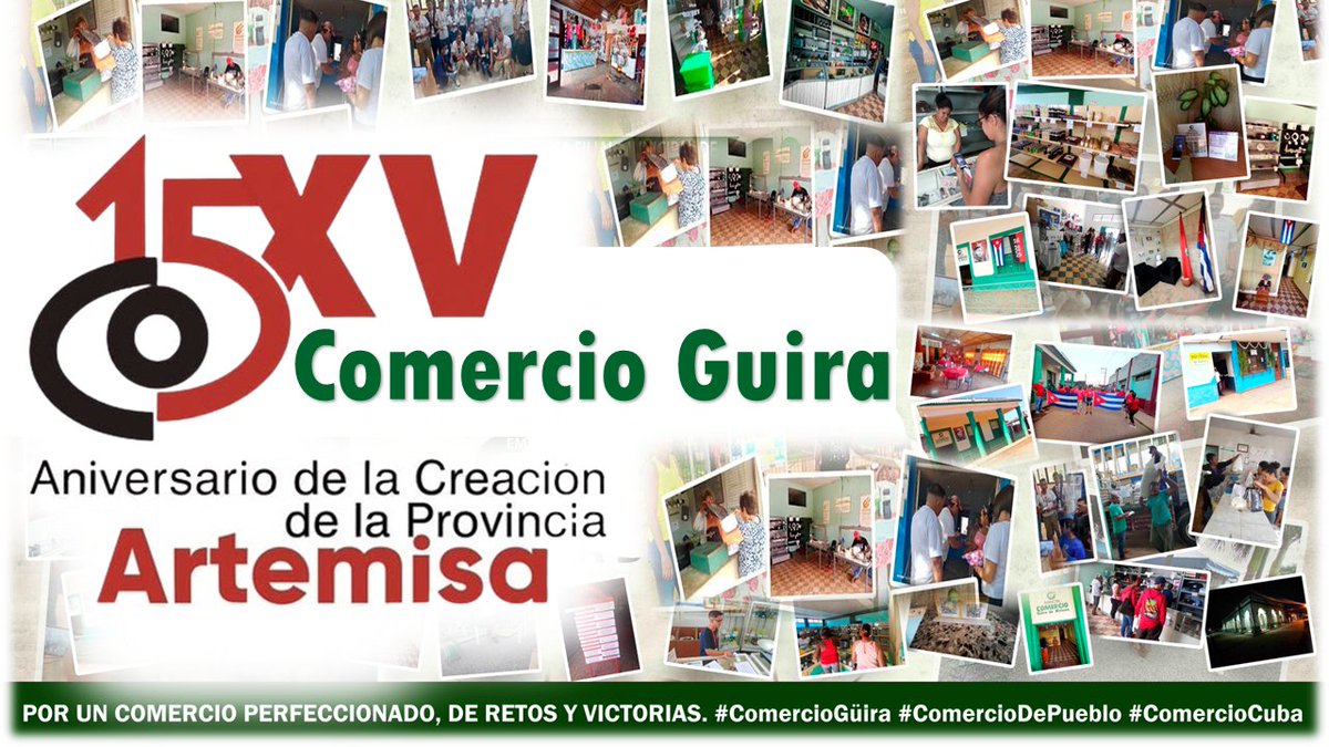 #100AñosConFidel
#CubaViveEnSuHistoria #ComercioGuira #efmc_guira  #ArtemisaJuntosSomosMas
#TenemosMemoria  #MincinCuba #EPC_Artemisa
<a href="/EFComercio_GM/">Empresa Filial de Comercio Guira de Melena</a> <a href="/DtraGeneral_GM/">Dirección General de Comercio Güira de Melena</a>
<a href="/JuanBertico/">Juan Alberto Rodriguez</a>
<a href="/DtraGeneral_GM/">Dirección General de Comercio Güira de Melena</a>
<a href="/MincinCuba/">Comercio Cuba</a>
<a href="/GladysArtemisa/">Gladys Martínez Verdecia</a>
<a href="/DrRobertoMOjeda/">Dr. Roberto Morales Ojeda</a>
<a href="/DiazCanelB/">Miguel Díaz-Canel Bermúdez</a>