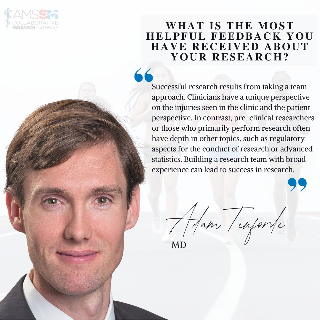 AMSSM_CRN's tweet image. 🌟 Meet Dr. Adam Tenforde! 🌟

For the past decade, Dr. Tenforde has led research on bone health, overuse injuries, and foot/ankle conditions—advancing care for runners and endurance athletes. 

Explore his full list of publications on PubMed &amp;amp; ResearchGate.