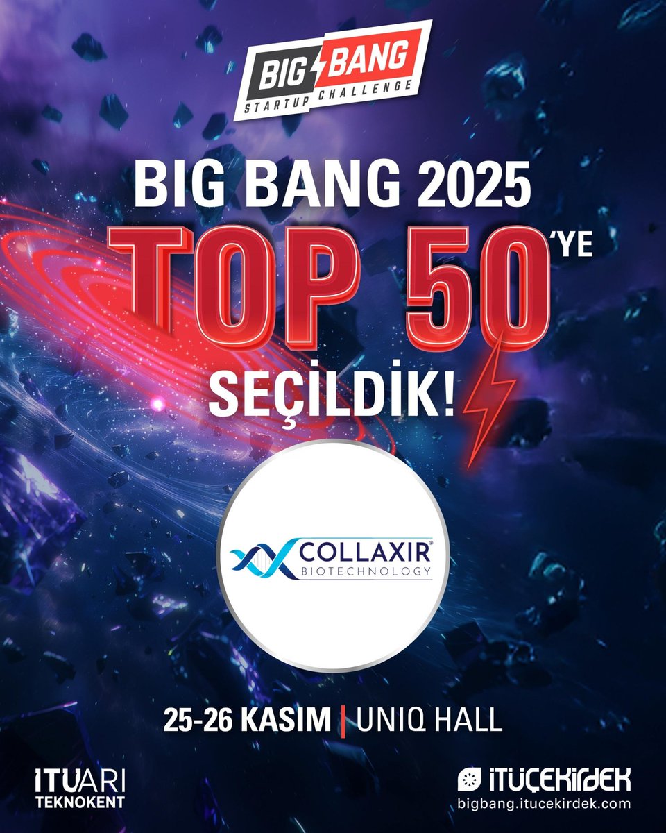 Collaxir olarak Big Bang Startup Challenge 2025’te TOP 50’ye seçildik🌟
25–26 Kasım’da UNIQ Hall’de sahnedeyiz.
Bilim, sağlık ve inovasyon yolculuğumuzu paylaşmak için sabırsızlanıyoruz🩵
#bingbangchallenge #bingbang #collaxir #collagen #greentech #lifetech #itü #itüarıteknokent
