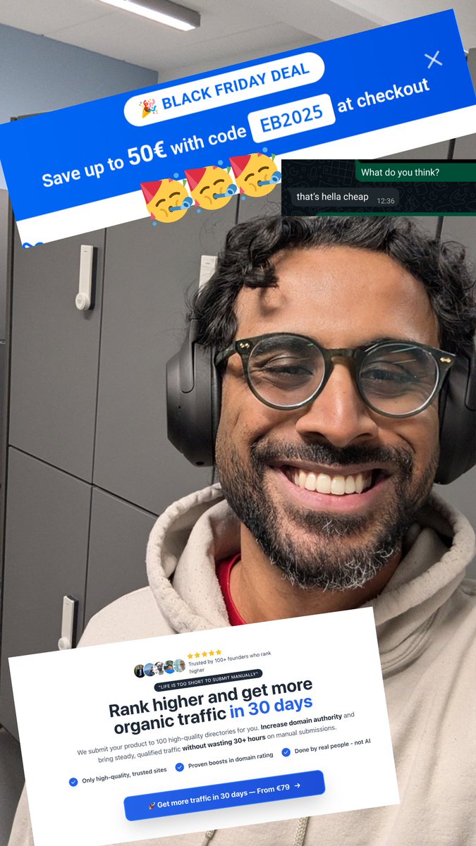 JanuBuilds's tweet image. WE ARE LAUNCHING AN INSANE DEAL on Effortless Backlinks 🔥

I literally had to convince @fullstackmiguel to approve this one.. 💀

Use code EB2025 at checkout and save up to €50.

🔥 Don’t miss it! This won’t be around for long and we never offered a discount before