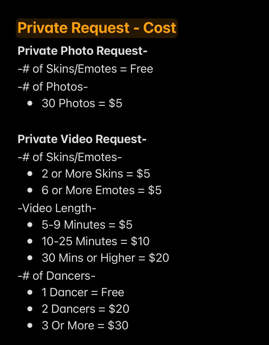 FNRealPeachy's tweet image. UPDATED REQUEST PRICES!
-
While “Public Requests” are still free, I have lowered the prices for “Private Requests” and “Ingame Sessions”
-
Once again If you have any questions/concerns or wanting to make a request, DM me over on my discord “fnrealpeachy”