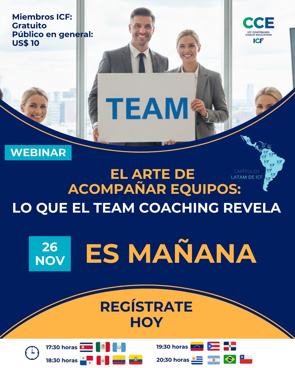 El último #webinar del año de ICF LATAM está a un día de comenzar, y será una oportunidad única para mirar a los equipos desde otra perspectiva: como sistemas vivos, llenos de tensiones, talentos ocultos, resistencias y creatividad.

Regístrate Aquí: docs.google.com/forms/d/1GjAsj…