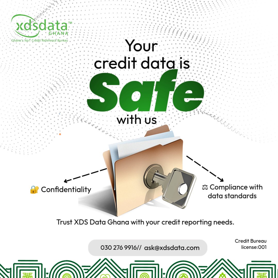 xdsdataGH's tweet image. Your Credit Data Is Safe With Us

Trust XDS Data Ghana with your credit reporting needs.

#FastService 
#CreditReport 
#XDSDataGhana