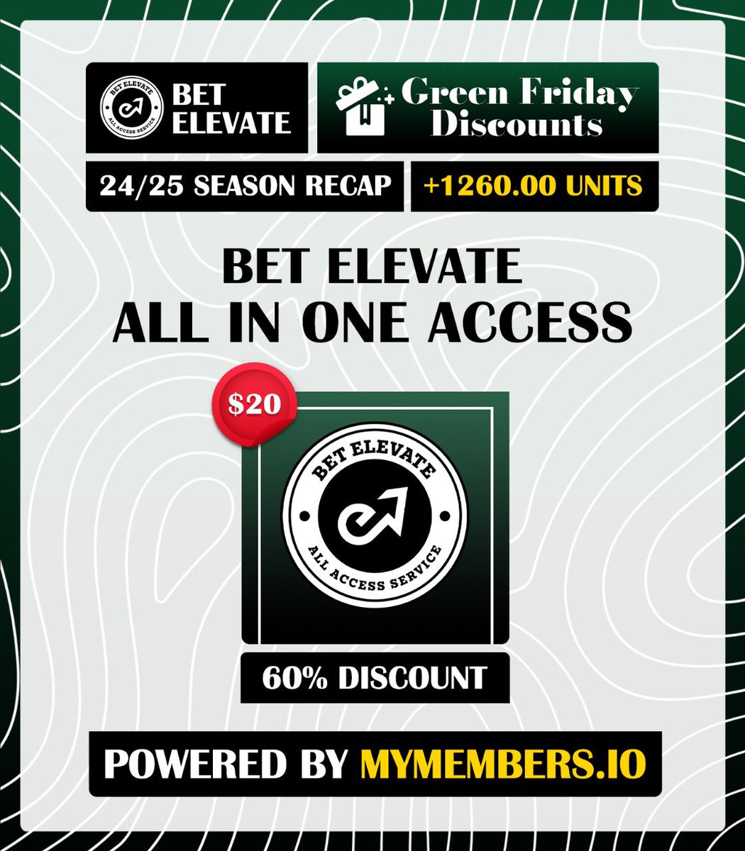 BetElevate's tweet image. 🟢 The GREEN Friday is officially HERE 🟢

Our biggest ever discount — 60% OFF.

⏳ Limited time. Limited spots.

Get instant access to EVERYTHING we offer for just $20 instead of $50!

Promo available until December 1st!
Or until all spots are filled 😉

Don’t miss your chance,…
