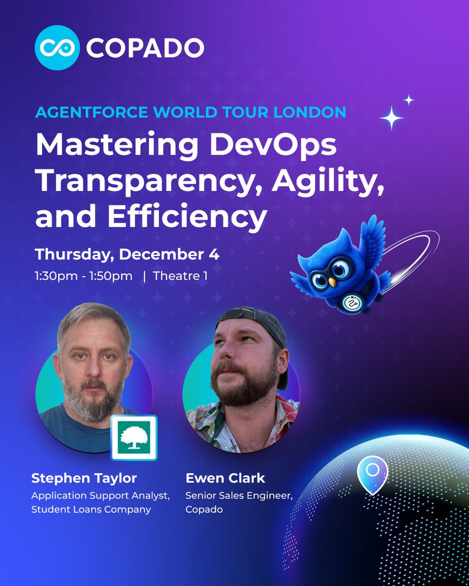 CopadoSolutions's tweet image. See how Student Loans Company transformed slow, manual development into automated DevOps.

Join Copado at Agentforce World Tour London on Thurs, Dec 4
1:30–1:50 PM GMT
Theatre 1, Campground

Register: ow.ly/q5Hw50XvaMs

#SalesforceWorldTour #WorldTourLondon #DevOps #Copado