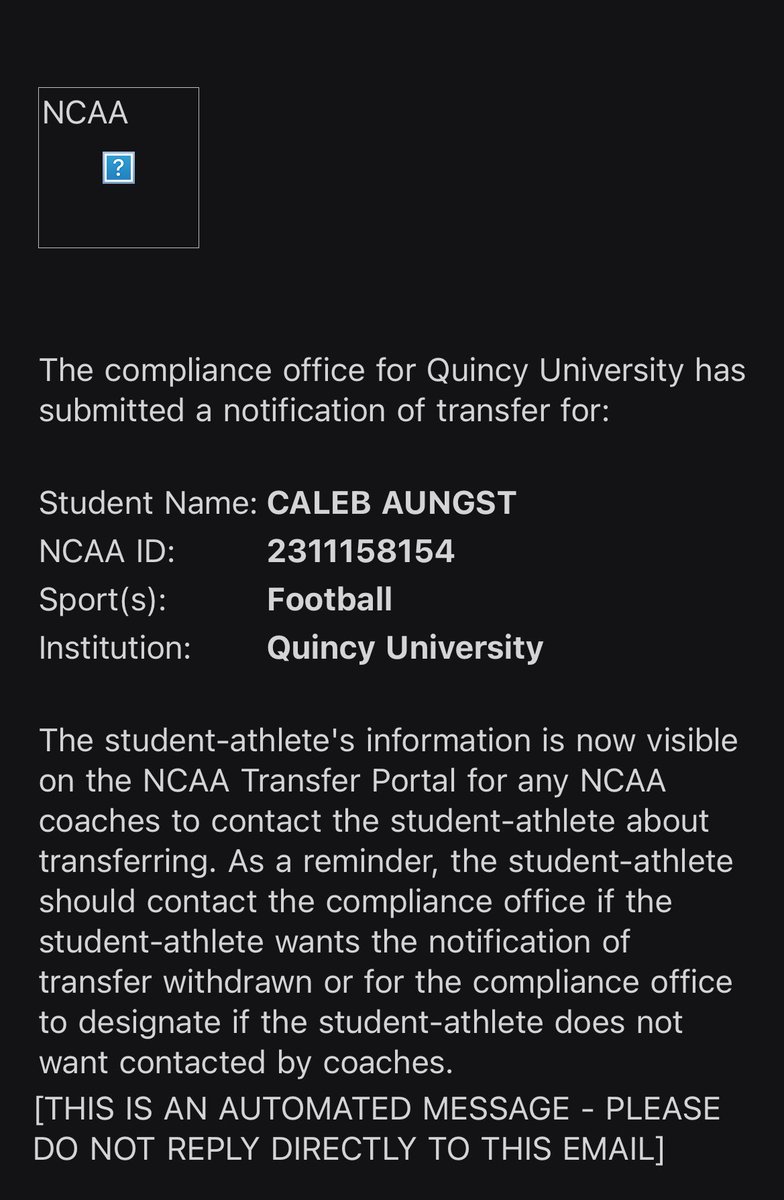 Thank you Quincy! Officially in the Transfer Portal with 3 years of Eligibility!