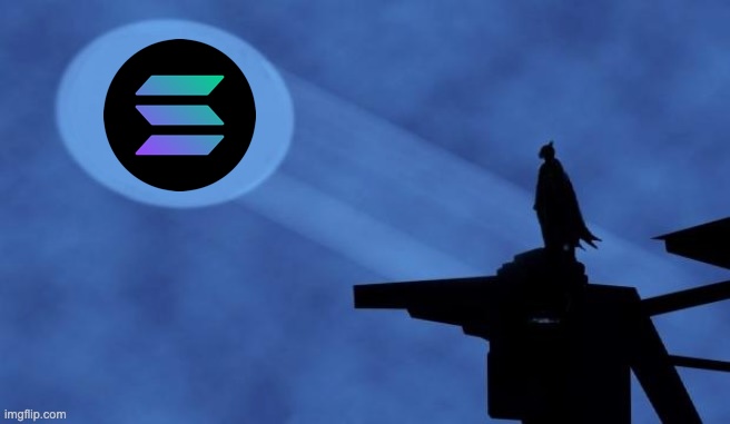 Illustration of Solana's MCP future with a bat signal-like projection