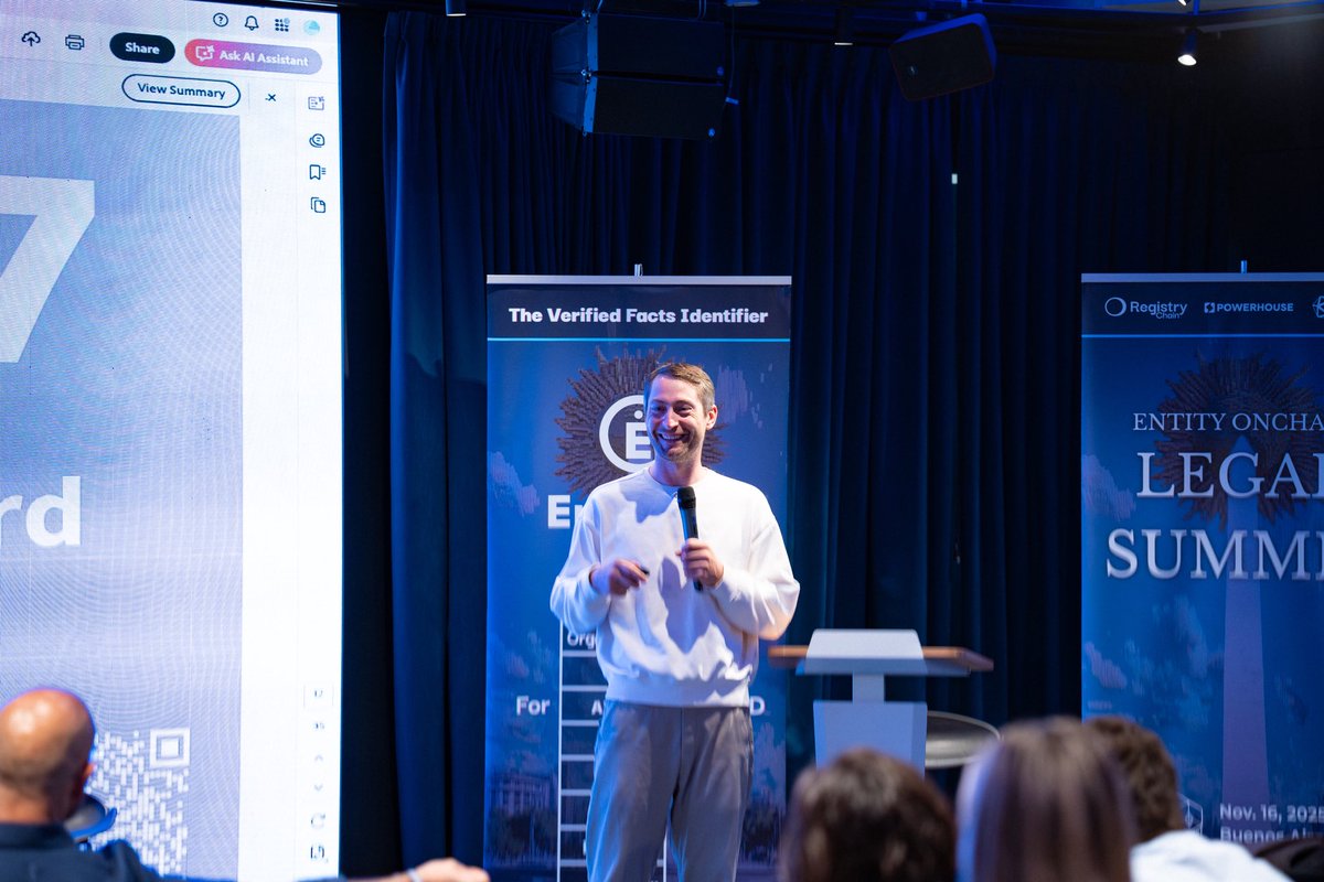 RegistryChain's tweet photo. @feindura of @lukso_io, creator of @ERC725Account, dissected the ERC725 standard and its role as a universal onchain profile for everything at the Entity Onchain #LegalSummit. https://t.co/41LGpnG3sy