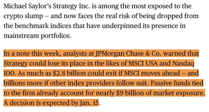 ⚠️ATENCIÓN⚠️

AHORA SABEMOS QUÉ OCURRIÓ EL 10 DE OCTUBRE Y POR QUÉ AL MERCADO LE CUESTA REBOTAR

🤯Solo lo INSIDERS AMIGOS DE JPMorgan tenían la información que se dio a la luz hoy...

¿Qué pasó y por qué la situación CRÍTICA para Strategy se define el 15 de Enero⁉️

🔹Ese día