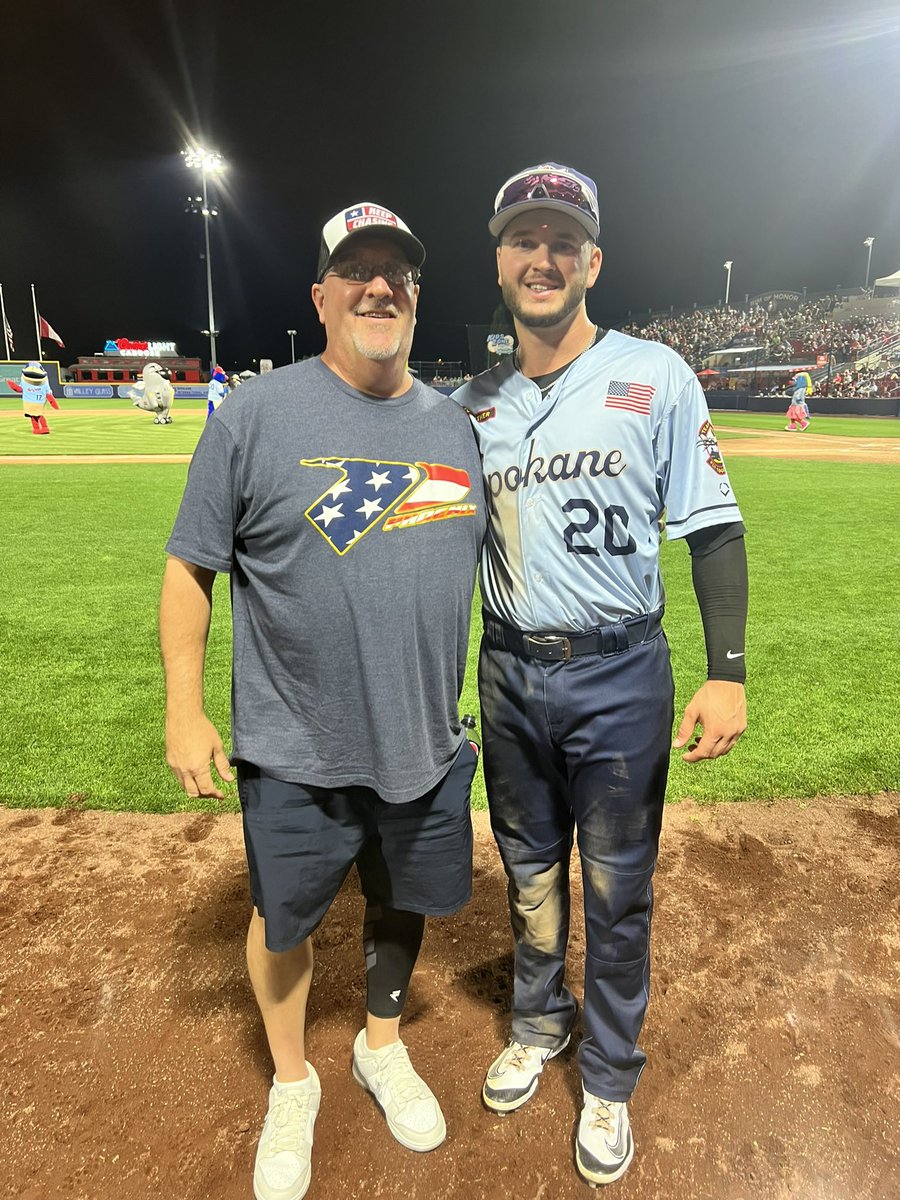 im_a_coach's tweet image. Now this was a great mail day, forgot I won this in an auction, one of my son’s game used jerseys, pic of him in the jersey to match, I was actually at the game with him 🥲(yes it was washed 😂and autographed on back)@Aidan_Longwell @spokaneindians 💪🏼💪🏼🔥🔥⚾️