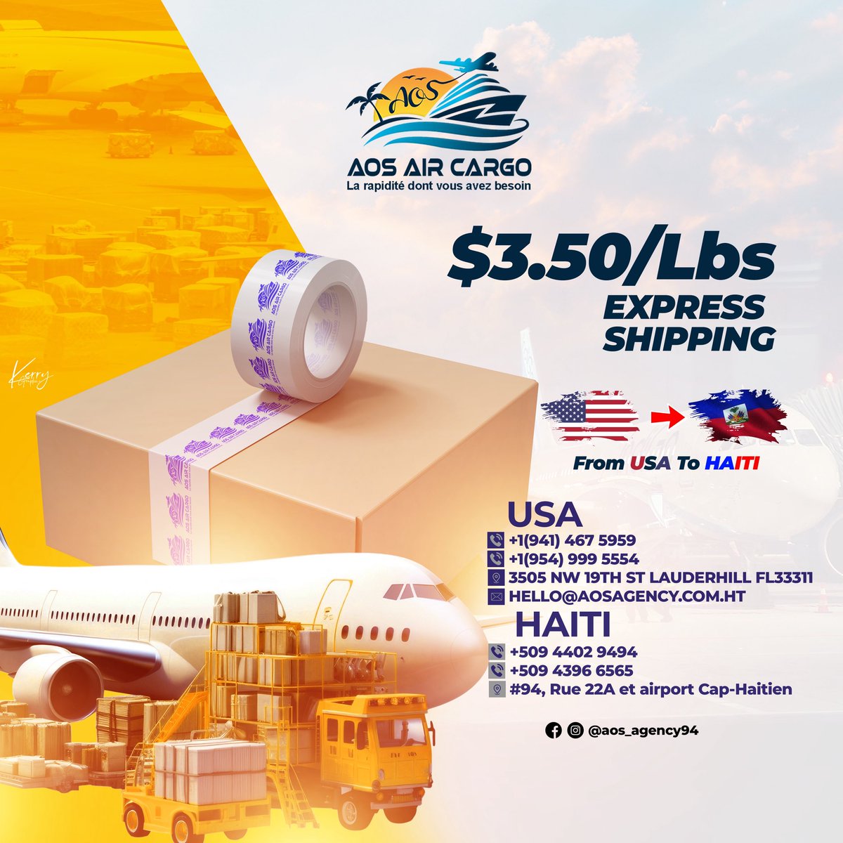 AOS AIR CARGO nou fè USA Haiti vinn jwenn nou wap jwenn bon service fortlauderdal cap haitien se noul ye se pa yo
