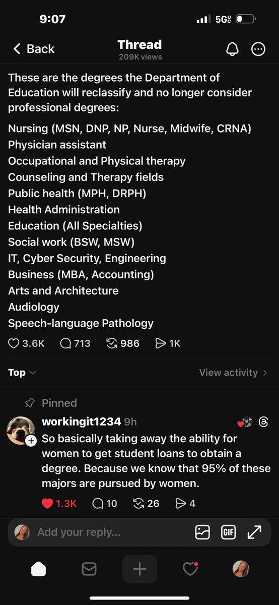 GeauxGabrielle's tweet image. All of these degrees are primarily held by women. 

So now with the Big Beautiful Bill, women wont be able to get financial aid for these degrees