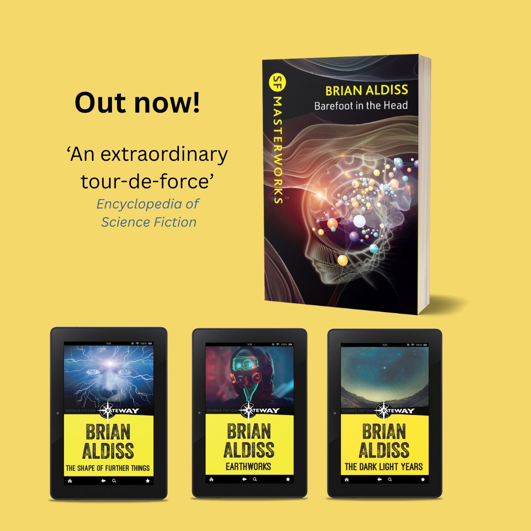 These gorgeous new editions of four Brian Aldiss classics are published today - celebrating the author's centenary year. And BAREFOOT IN THE HEAD has a new intro from the legendary Michael Moorcock. Get it here:
Book: brnw.ch/21wXIaF