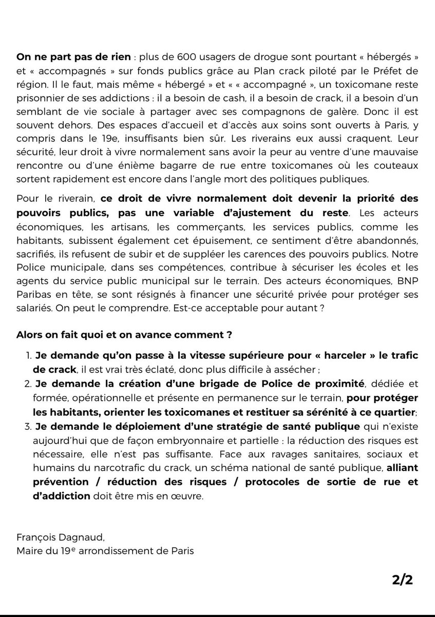 Villettevillage's tweet image. Ces deux courriers des Maires de #Paris19 et #Aubervilliers témoignent de l’échec des plans #crack. Il est grand temps de changer de cap et stratégie.