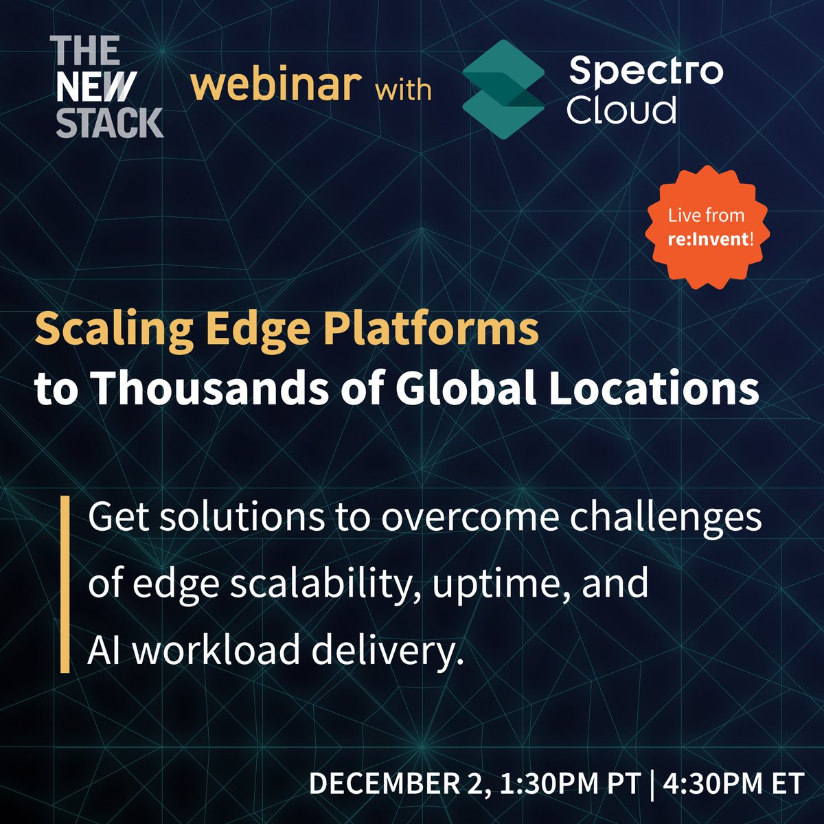 spectrocloudinc's tweet image. Scaling across thousands of locations takes serious innovation. ⚡

Join us, @thenewstack, @yumbrands and @awscloud live from #AWSreInvent (and streaming online!) to see how #Kubernetes and #AI workloads are transforming #edgecomputing.

Register here 👉 okt.to/GnyUMt