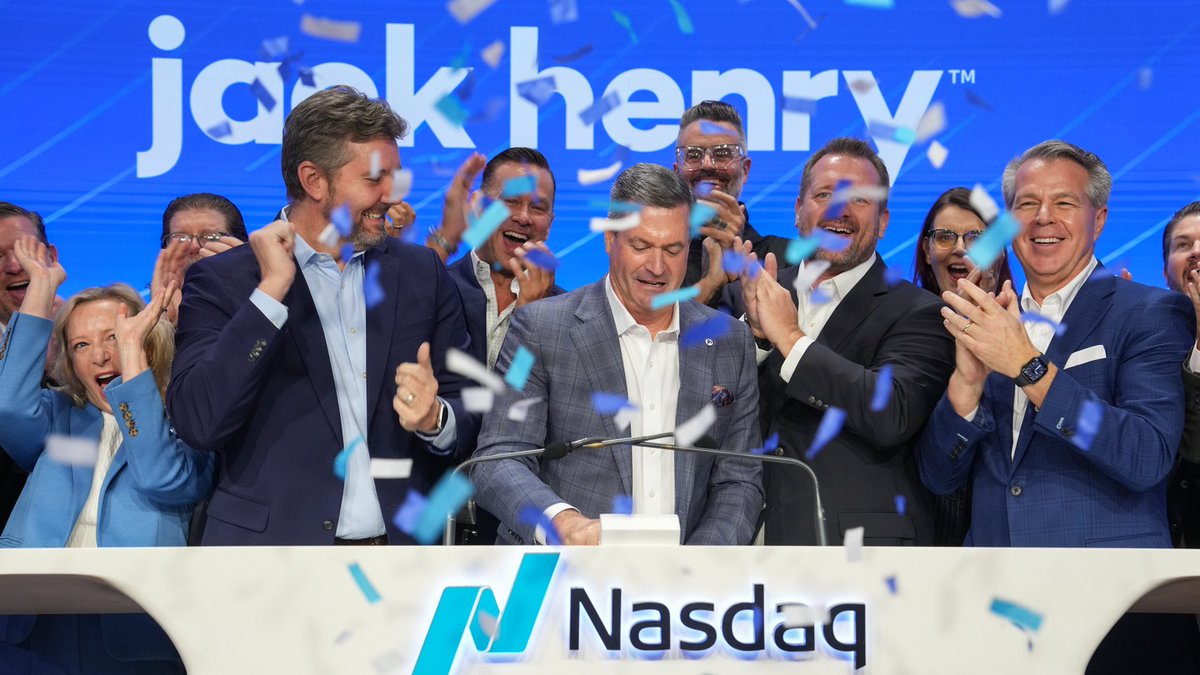 JH_Fintech's tweet photo. On November 20, 1985, Jack Henry &amp; Associates took a bold step forward with its initial public offering on Nasdaq.  

We were thrilled to celebrate this important anniversary by ringing the Nasdaq opening bell on November 21st.

Photo credit: 2025 Nasdaq, Inc. / Vanja Savic https://t.co/8ZcstUgvCz