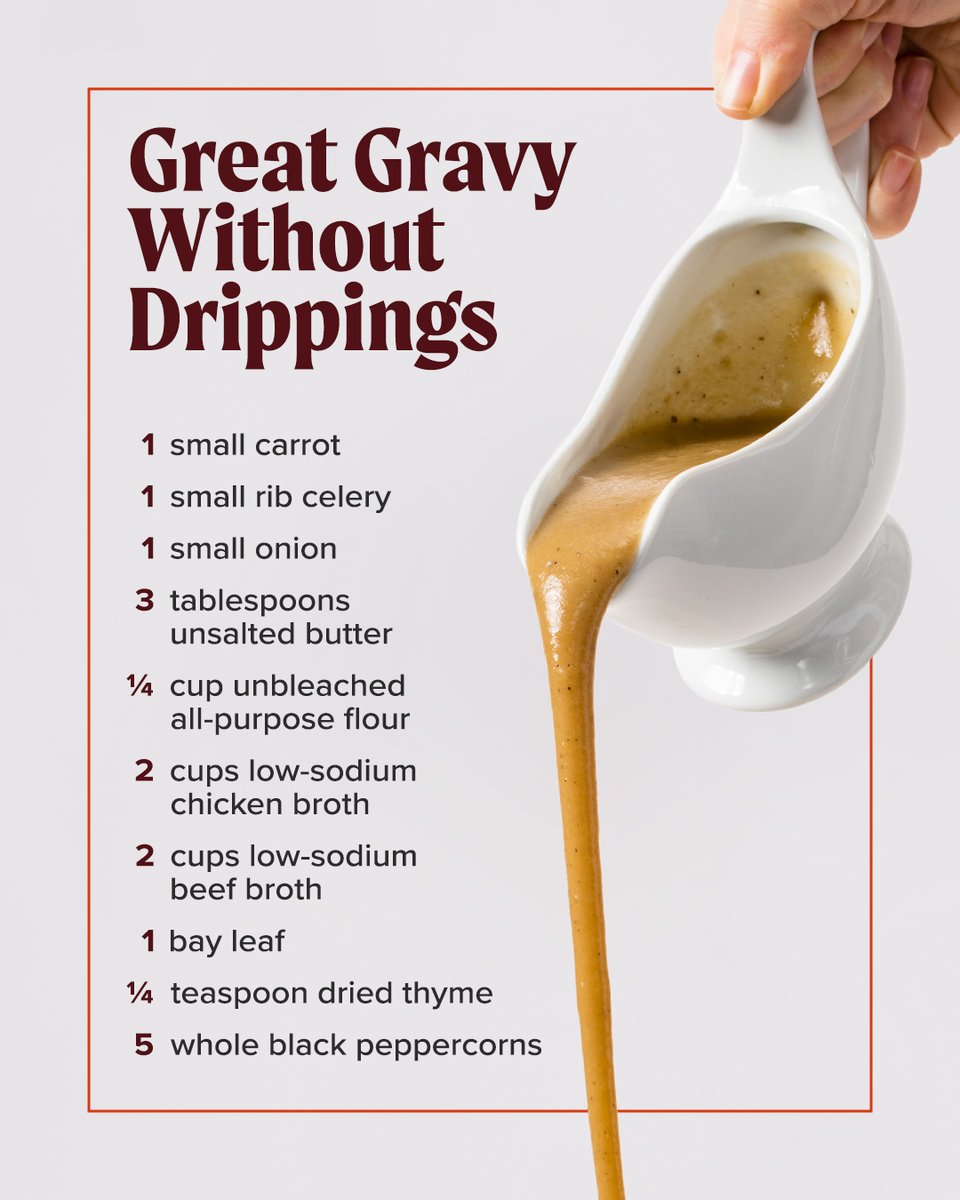 TestKitchen's tweet image. You don’t need drippings to make great gravy. We developed a method that builds deep, roasted flavor from simple vegetables and broth, perfect for any holiday table. cooks.io/47N6P13