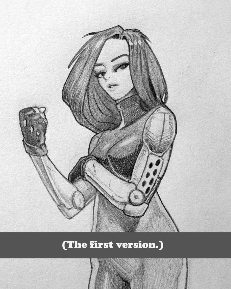 AndyDePooter's tweet photo. Had some fun drawing Battle Angel Alita as an exercise in drawing from imagination. I limited myself to one tiny reference image from the manga, in a different pose, and basically stole the design for the most part. I didn't want to reinvent the wheel here. #traditionalart https://t.co/s5L2H9SNgZ