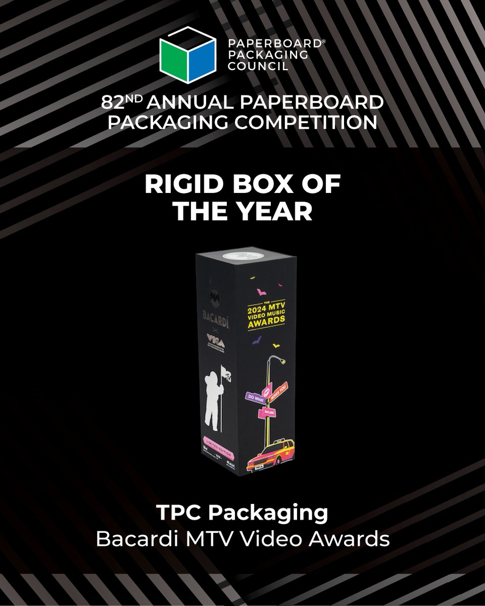 Hats off to TPC Packaging for winning Rigid Box of the Year at this year’s Paperboard Packaging Competition with their Bacardi MTV Video Awards box! Learn more about our winners here: bit.ly/43qC9A9 #PPCCartonCompetition #SustainablePackaging