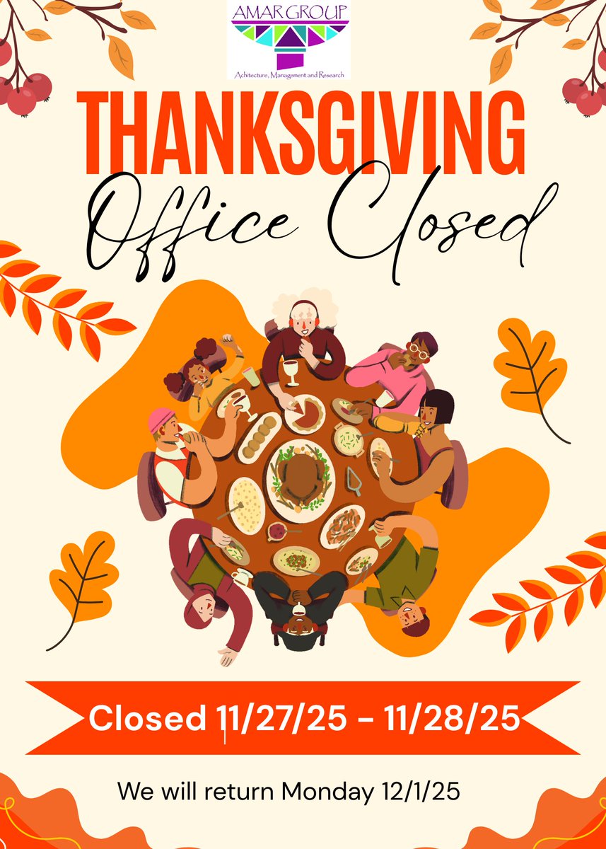 AMARGroup1's tweet photo. Thanksgiving 2025: AMAR Group LLC Office Closure - https://t.co/5A8HQgMHj9 https://t.co/MX4Ar0AJNw