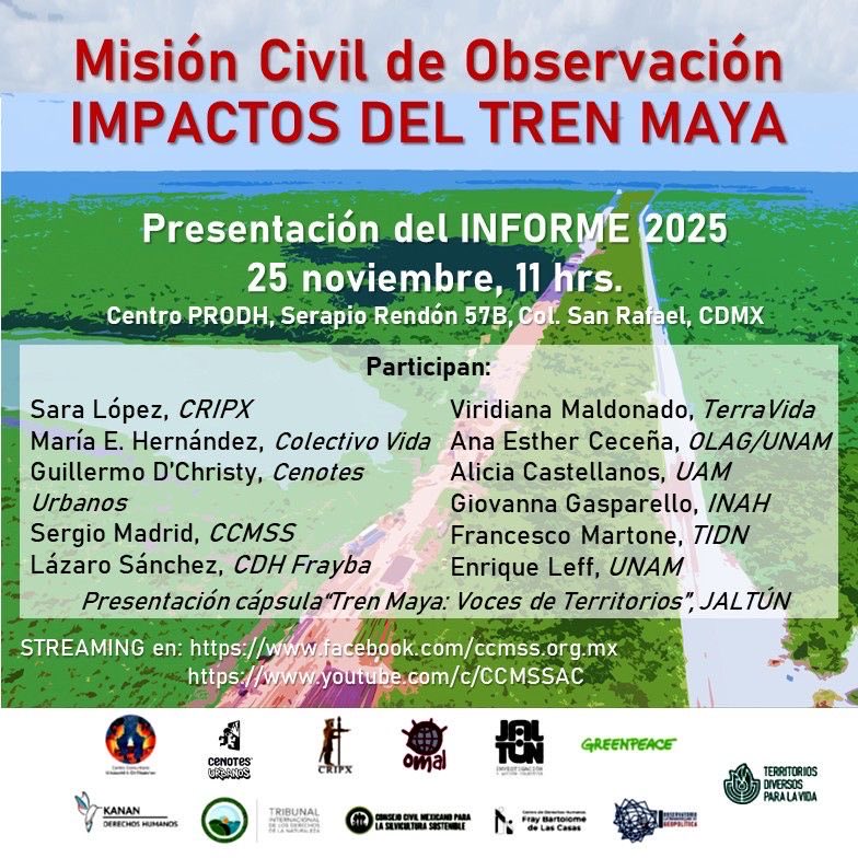 El próximo martes 25, participaremos en la presentación de este informe.

Están invitados.

#TrenMaya #NationalGeographic #Cenotes #Yucatán #MotherNature #pollution #EnvironmentalDisaster 
@cenotesurbanos
<a href="/SelvameMX/">SELVAME</a> 
<a href="/SelvaMayaSOS/">Selva Maya SOS</a> 

<a href="/SEMARNAT_mx/">SEMARNAT México</a> 
<a href="/CONANP_mx/">CONANP</a> 
<a href="/PROFEPA_Mx/">PROFEPA</a>