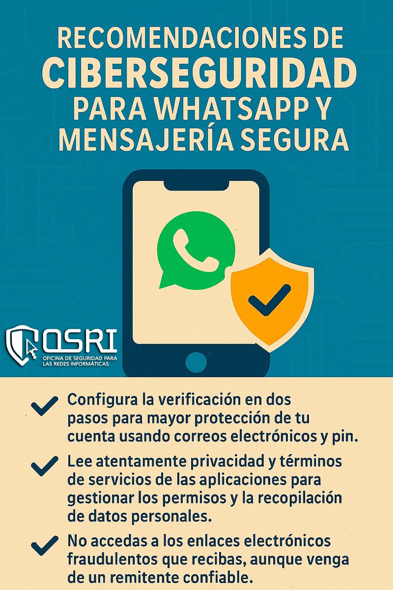"IV Jornada de Ciberseguridad en Cuba".
 Nuestras conversaciones viajan por redes que no siempre son seguras. WhatsApp es parte de nuestra vida diaria, pero también pueden ser una de entrada a fraudes, suplantaciones o filtraciones de datos.
#CiberseguridadParaTodos #OSRICuba